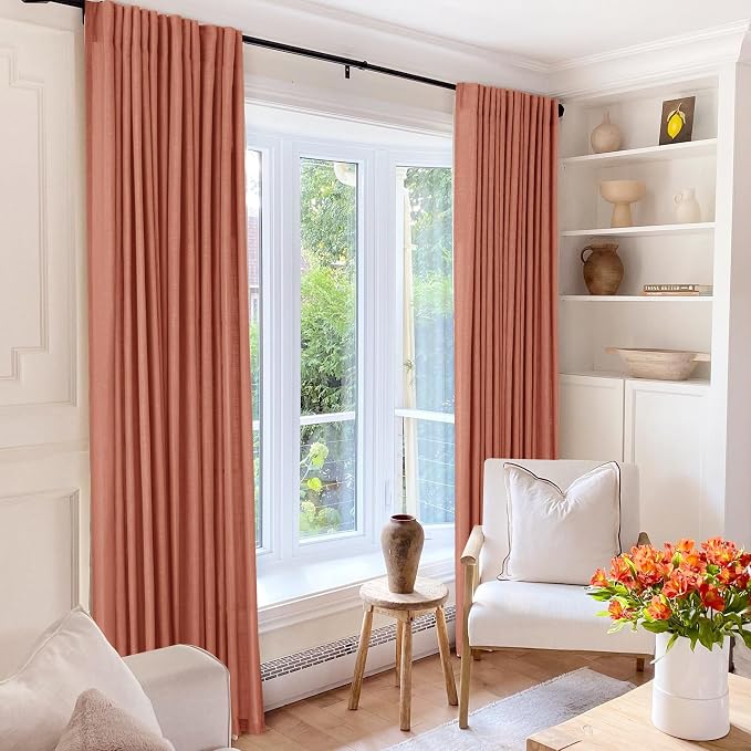 80 inch Linen Terracotta Curtains 2 Panels for Living Room Back Tab Light Filtering Semi Sheer Rust Colored 80 inches Long Soft Thick Cotton Cloth Textured Rustic Boho Farmhouse Room Decor