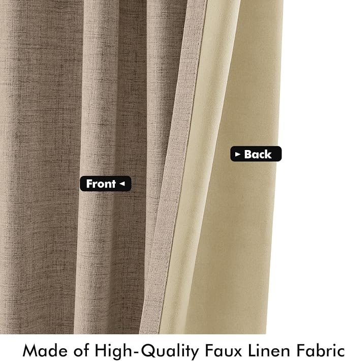 MIULEE 100% Blackout Linen Curtains for Bedroom, Brown Solid Luxury Decor Thermal Insulation Room Darkening Drapes for Living Room Back Tab Rod Pocket 42 x 108 Inches, 2 Panels