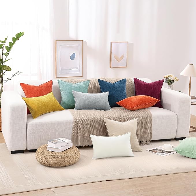 decorUhome Fall Couch Throw Pillow Covers 16x16 Set of 2, Decorative Soft Velvet Modern Cozy Chenille Pillow Cases with Elegant Design for Sofa Bed Living Room Home Decor, Aqua Haze