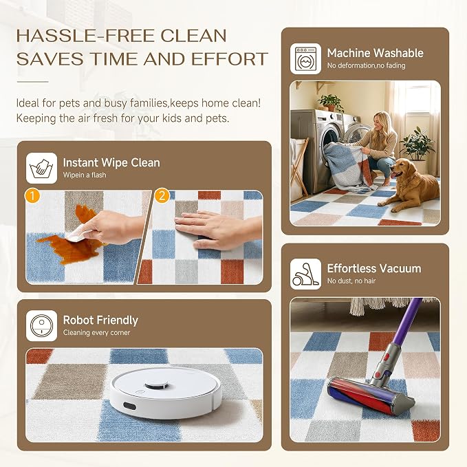 PureCozy Machine Washable 2x8 Runner Rug for Hallways Colorful Modern Soft Checkered Long Carpet Non-Slip Low Pile Indoor Accent Throw Rugs for Entrance Kitchen Bedroom Dining Laundry