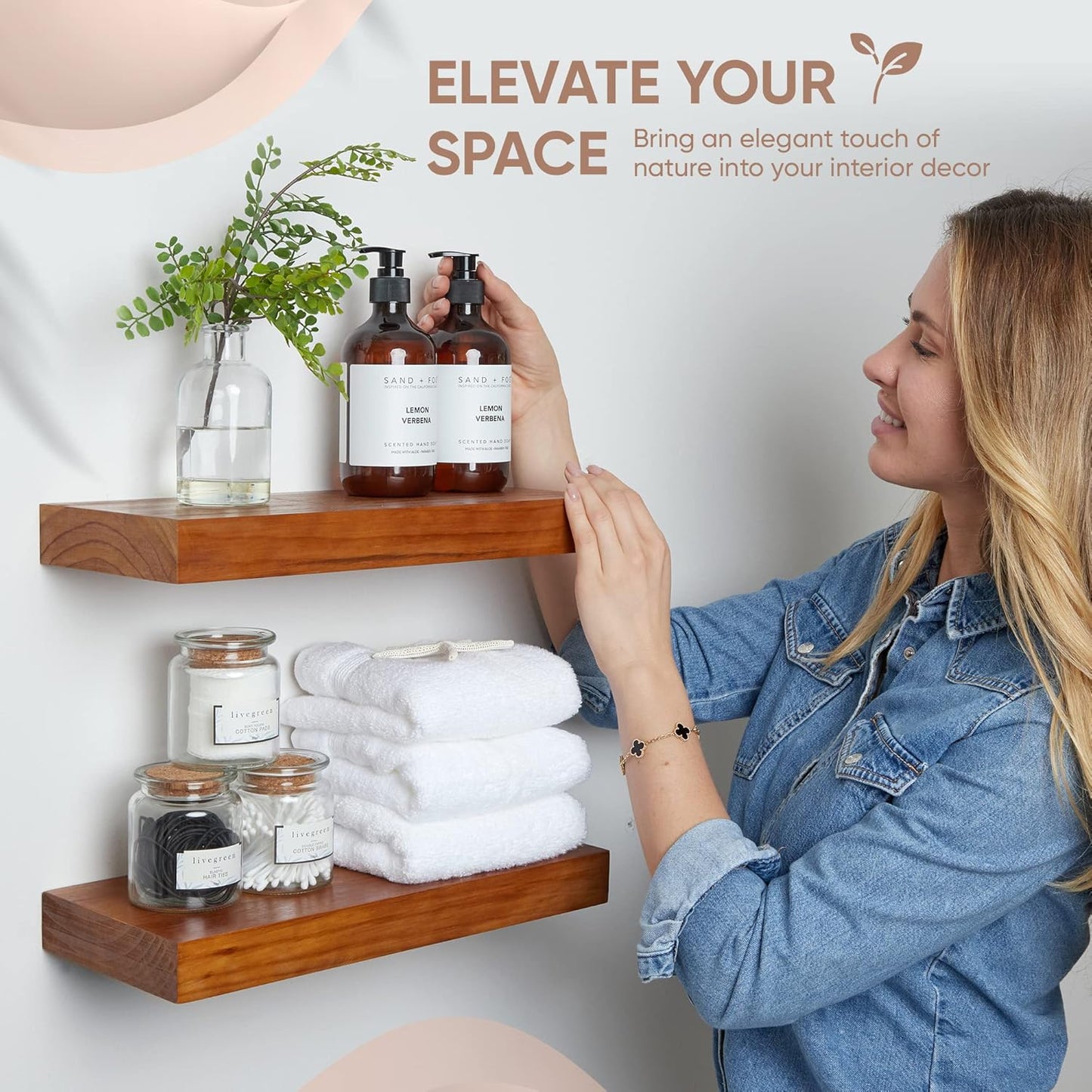 Homeforia 12 inch Oak Floating Shelf, High End Solid Real Wood 12inch Small Floating Shelves for Wall Mounted, Honey Oak Wooden 12in Floating Shelves, Heavy Duty Bracket, 12 X 6.5 X 1.75 in, Set of 2