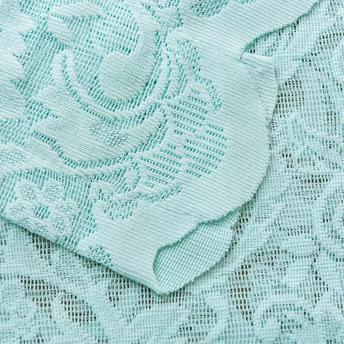 ALIGOGO Mint Green Curtains for Bedroom - Lace Sheer Seafoam Aqua Curtains 63 Inches Length for Baby Girl Bedroom, Rod Pocket Ocean Coastal Beach Summer Decor 52 W x 63 L, 1 Pair, Aqua