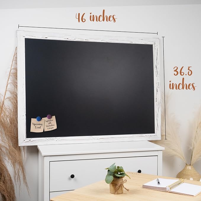 Loddie Doddie Magnetic Chalkboard - 46 x 34.5 in, White Rustic Frame, Mounting Hardware - Erasable Chalkboard Calendar - Magnetic Bulletin Board Message Center - Menu Board for Kitchen