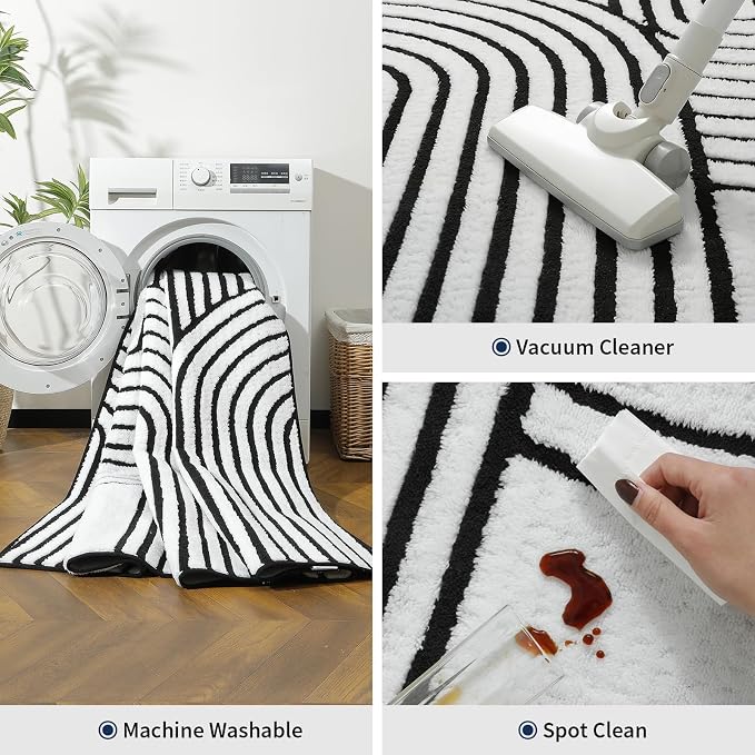 YIHOUSE 6×9 Ft Plush Soft Area Rugs, Washable Modern Black and White Arch Knot Rug, Non-Slip Non-Shedding Geometric Carpet for Living Room, Bedroom, Dining Room, Nursery, Home Decor