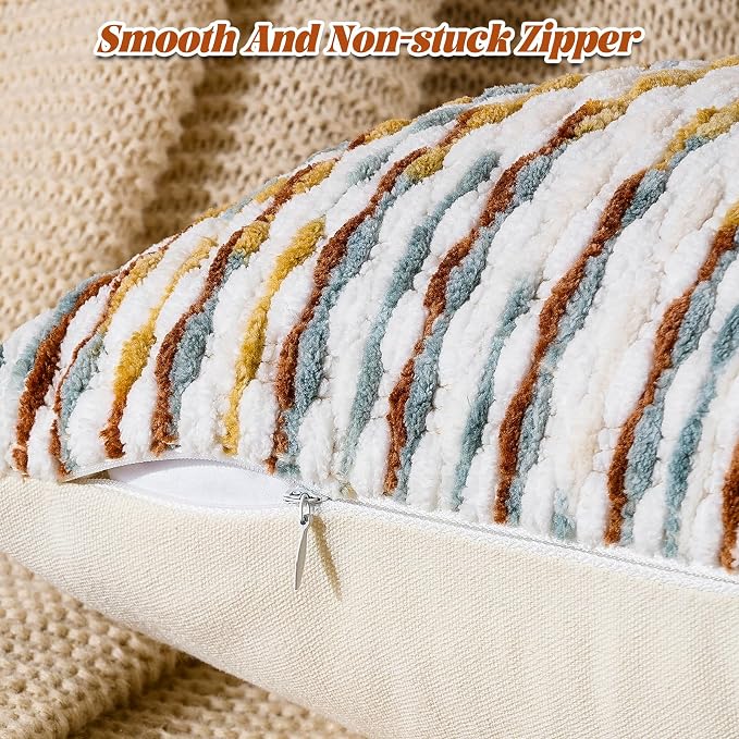 AmHoo Set of 2 Boho Chenille Pillow Cover Decorative Tufted Pillowcase for Couch Bed Sofa Bedroom Living Room Modern 20 x 20-Inch Brown