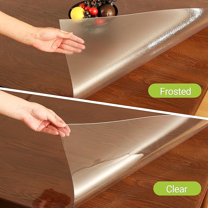 ETECHMART Clear Plastic Table Cover Protector Rectangle 17 x 36'', Thick Waterproof Transparent Table Protector for Dining Table, Non-Slip Heat Resistant Clear Desk Mat for Kitchen Office Desktop