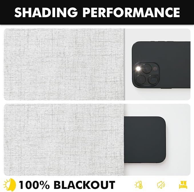 MIULEE 100% Blackout Linen Curtains for Bedroom, Heathered White Solid Luxury Decor Thermal Insulation Room Darkening Drapes for Living Room Back Tab Rod Pocket 42 x 90 Inches, 2 Panels
