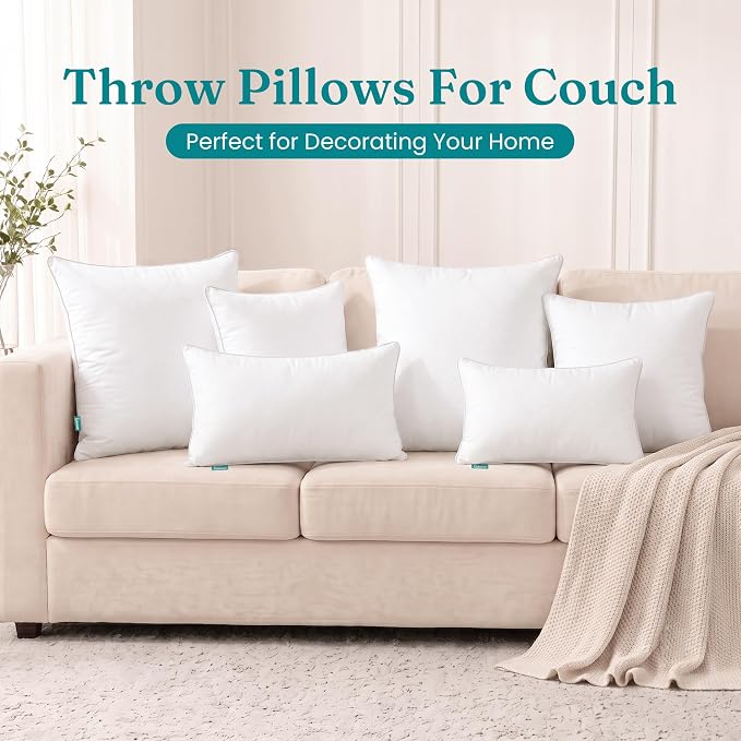 Oubonun 16 x 26 Pillow Inserts Pack of 2 Rectangle Square Interior Sofa Pillow Insert Pair, White Decorative Lumbar Pillow for Bed Couch Living Room