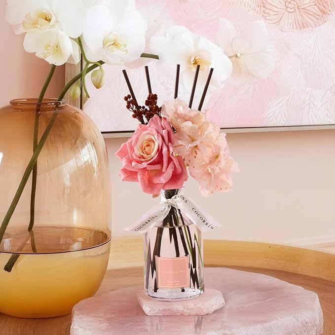 COCORRÍNA Reed Diffuser - Pink Rose 8.5 Fl.oz Flower Reed Diffuser with Sticks, Bedroom Bathroom Shelf Decor (Floral Basket Collection)