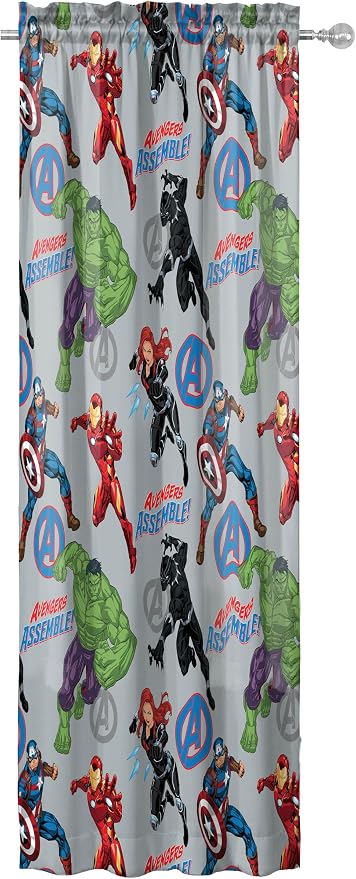 Jay Franco Window Curtains for Kids Bedroom 4-Piece Drape Set with 2 Tiebacks, Grey - Avengers, 42" W x 63" L (Pack of 2)