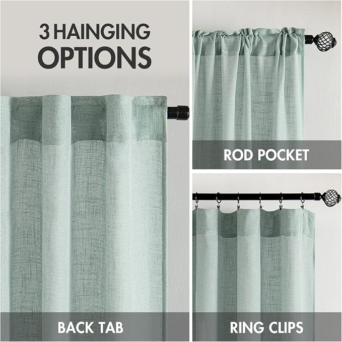 MIULEE Aqua Blue Linen Curtains 54 Inch Length 2 Panels for Bedroom Living Room, Soft Thick Linen Textured Natural Short Window Drapes Semi Sheer Light Filtering Back Tab Rod Pocket Burlap Look Decor