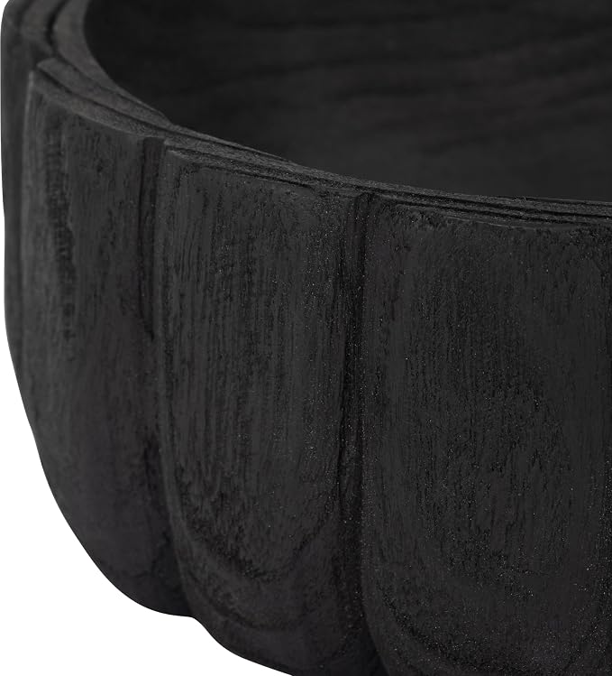 Decorative Wood Scalloped Bowl for Coffee Table Decor - Centerpiece Table Decorations for Home, Kitchen, Living Room, and Dining Room - Functional Bowl for Accessories, Candy, and Key - 4", Black