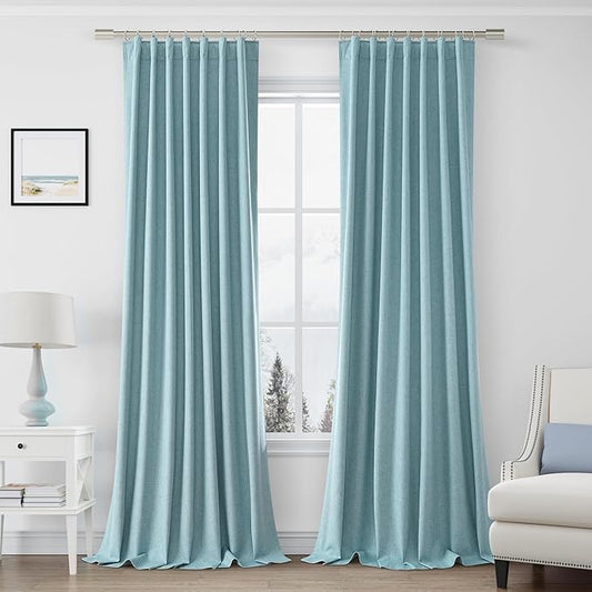 Joywell 100% Blackout Extra Long Linen Curtains 120 Inch Long for Bedroom Large Window 2 Panels Black Out Curtain Rod Pocket Back Tab Room Darkening Drapes Floor to Ceiling 52 x 120,Blue