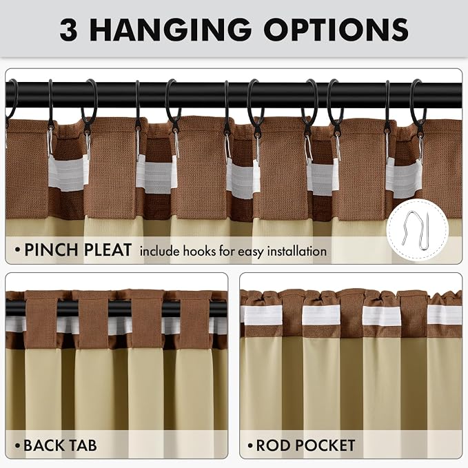 MIULEE 100% Blackout Linen Curtains for Bedroom, Brown Solid Luxury Decor Thermal Insulation Room Darkening Drapes for Living Room Back Tab Rod Pocket 42 x 63 Inches, 2 Panels