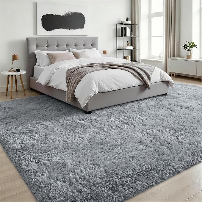 8x10 Area Rugs for Living Room Bedroom: Ultra Soft Fluffy Shag Rug Upgrade Non-Slip Non-Shedding Large Fuzzy Plush Carpet Indoor Floor Carpets for Kids Room Playroom Nursery Dorms Home Light Gray