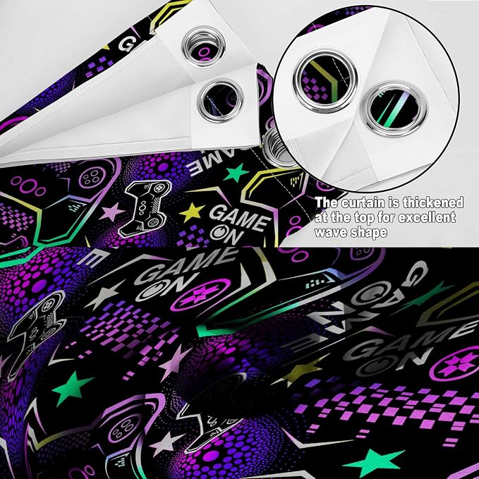 Gamer Gaming Blackout Curtains Teen Boys Girls Colorful Video Game Controller Gamepad Gamer Room Decor Men Son Dad Husband Game Handle Bedroom Room Darkening Grommet Window Drapes 2 Panels, 42"x63"