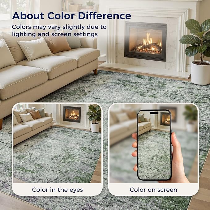 DMOYEST Area Rug Living Room Rugs - 6x9 Large Soft Indoor Neutral Modern Abstract Low Pile Washable Rug Carpet for Bedroom Dining Room Farmhouse Home Office - Green/Grey/Brown