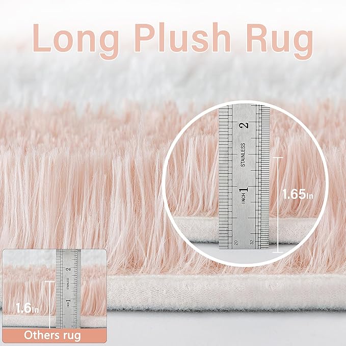 PureCozy Checkered Rug 3x5 for Playroom, Pink and White Shag Rugs Super Soft Washable Fluffy Carpet Indoor Fuzzy for Bedroom Home Dorm Aesthetic Decor