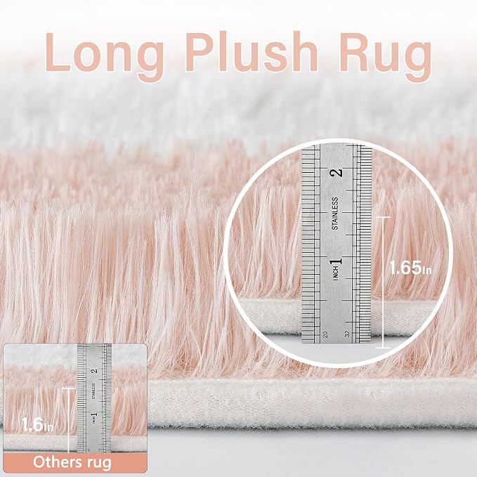 PureCozy Checkered Rug 7x10 for Living Room, Pink and White Modern Shag Rugs Super Soft Washable Indoor Office Fuzzy Carpet Non-Slip Fluffy Rugs for Bedroom Home Aesthetic Decor