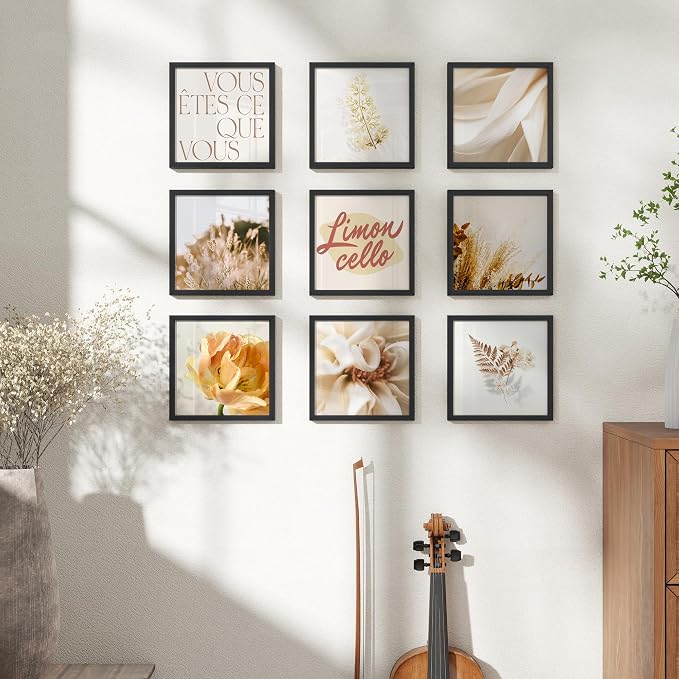 FLYJOE 7x7 Metal Picture Frame - Black Aluminum Square Frames with Real Glass, Wall Mounting Horizontally or Vertically, Simple and Elegant Decor for Wall Gallery Poster Photo Frames, Black