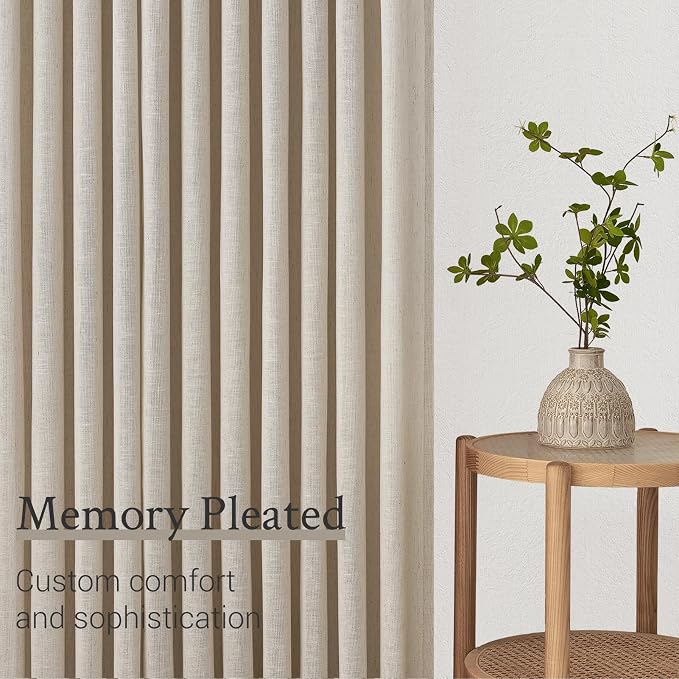 Topfinel 108 Inch Pinch Pleated Linen Curtains 1 Panels,Oatmeal Semi Sheer Curtains with Pleated Hooks Back Tab for Track System,Extra Long 9ft Curtain for Living Room Bedroom,72x108,Beige