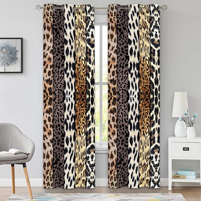 Wild Animal Print Curtain, Room Darkening Thermal Insulated Blackout Leopard Boa Window Drapes with Grommets for Living, Dining, Bedroom, Grey Leopard Print, 52"x 90", 2 Panels
