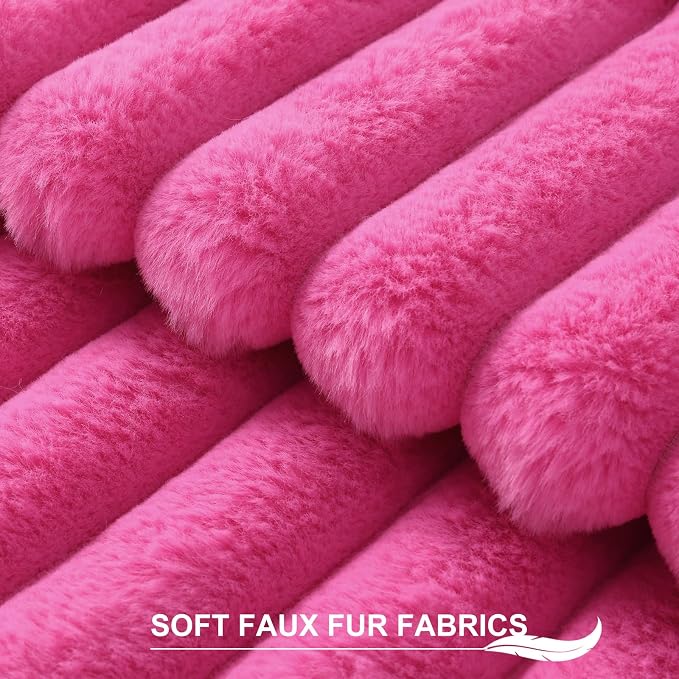 Pallene Faux Fur Plush Throw Pillow Covers 20x20 Set of 2, Luxury Soft Fluffy Striped Decorative Pillow Covers for Sofa, Couch, Living Room, Hot Pink