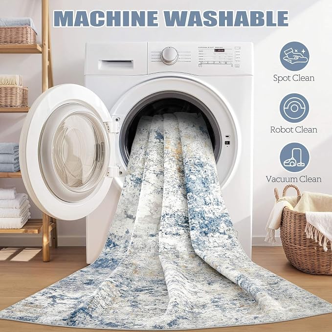 DMOYEST Area Rug Living Room Rugs - 5x7 Abstract Large Soft Indoor Washable Rug Neutral Modern Low Pile Carpet for Bedroom Dining Room Farmhouse Home Office - Blue