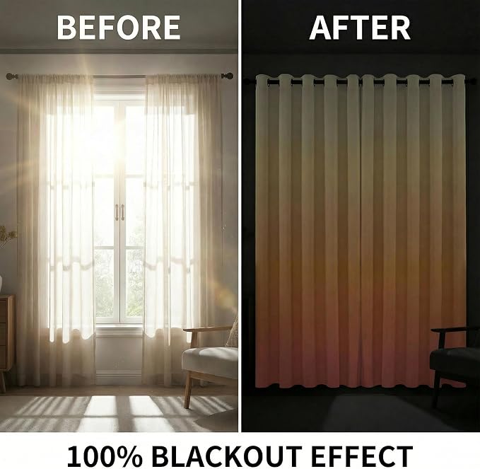 Sunset Gradient Blackout Curtains - 100% Blackout, Thermal Insulated Noise Reducing, Ombre Inspired By Sunset, 2 Panels, Each W52xL84