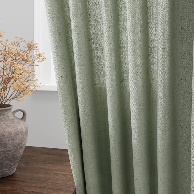 Desert Sage Linen Curtains 63 Inches Long 2 Panel Sets for Living Room Bedroom Rod Pocket Back Tab Light Filtering Drape for Kitchen Window Short Protect Privacy Curtain Modern Farmhouse Decor 52x63