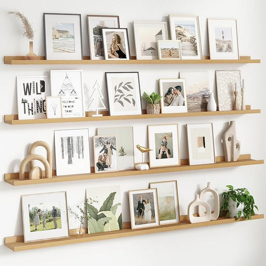 FLYJOE Floating Picture Ledge Shelves for Wall Set of 4, 72 Inch Wall Shelves with Lip Long Large Nursery Book Shelf for Toys Storage Kids Bookshelf Wall Mounted Living Room Bedroom Decor Frames