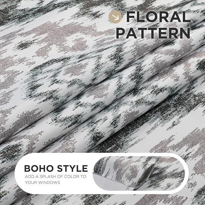 Joydeco Printed Curtains 84 inches Long,Vintage Floral Curtains for Living Room 2 Panels,52 x 84 inch Rod Pocket Thermal Insulated Bohemian Drapes for Bedroom,Dining Room,Grey