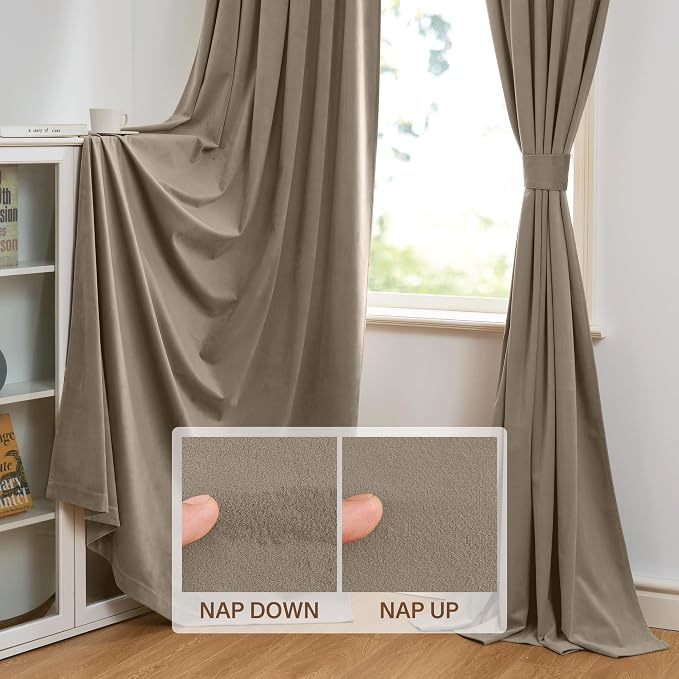 StangH 62 inches Wide Camel Beige Curtains for Bedroom, 2 Panels | Privacy & UV Protection Window Drapes, 300GSM Soft Velvet, Thermal Insulated, Home Office, Dining Room, Sliding Door
