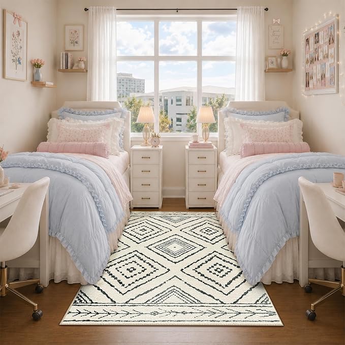 BESTSWEETIE Area Rug 5x7 Rug Machine Washable Non-Slip Low Pile Print Pattern Western Rug for Living Room Bedroom Entryway Tribal Series -Navywhite/Black