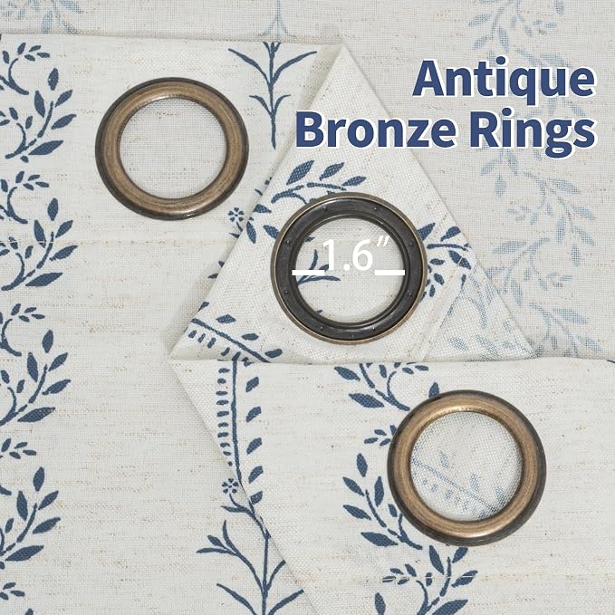 BGment Short Navy Blue Vintage Floral French Country Curtains 54 Inch Length Boho Print Light Filtering Window Curtains & Drapes for Farmhouse Rustic, Each 52 Inch Wide, 2 Panels Set