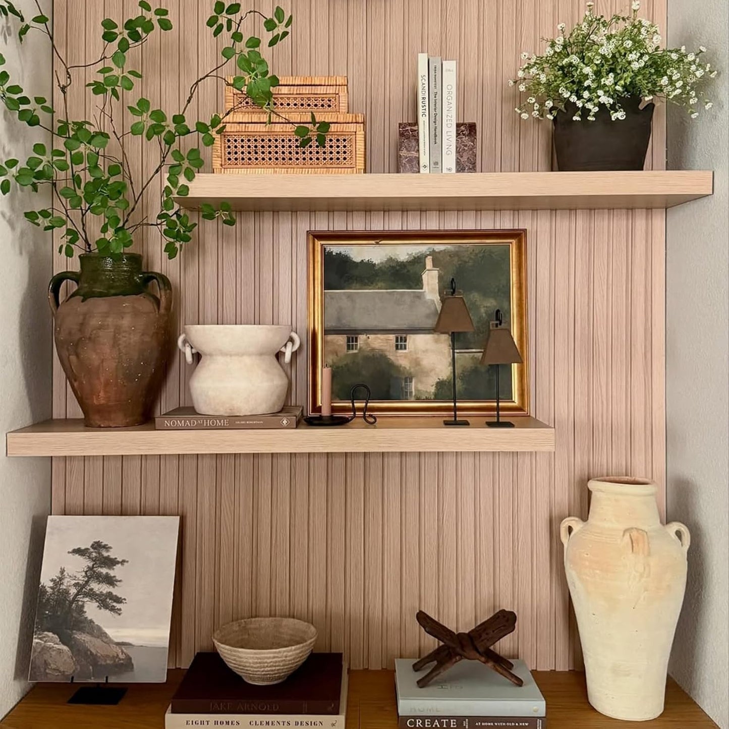 IAE Floating Wall Shelves 24 inch,Bathroom Shelves Wall Mounted,Invisible Shelves Floating Kitchen Shelves,Wooden Wall Shelves with Brackets for Living Room Wall Mounted,Easy Install,Set of 2,Natural