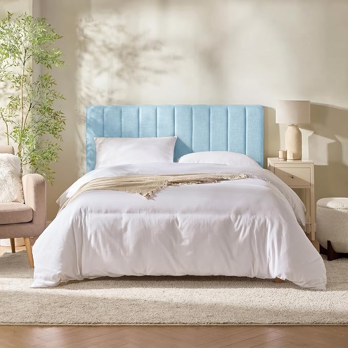Upholstered King Headboard - Easy Assemble Channel Stitched Headboard King Size Bed - Wall Mounted Headboards with 3D Soundproof Wall Panels Peel & Stick Floating Headboards, 08-Ice Blue