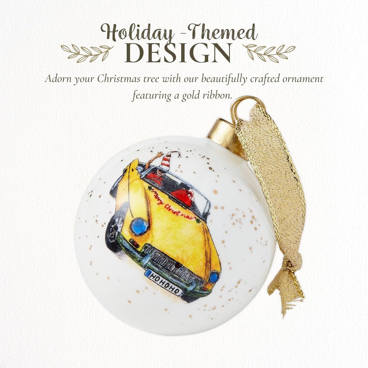 Spode Kit Kemp Christmas Ornament - Doodles Cruising Bauble- Porcelain Handcrafted Festive Charm, Unique Holiday Ornaments with Whimsical Design, Collectible Keepsake Holiday Decoration for Gifting