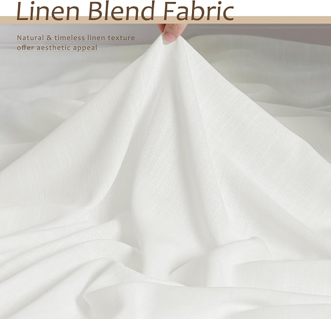 Aersas Ivory Linen Curtains 96 Inch Long for Living Room 2 Panel Back Tab Light Filtering Semi Sheer Drapes Country Rustic Farmhouse Boho Curtain 52x96