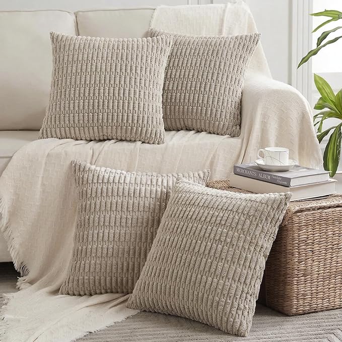 Fancy Homi 4 Packs Decorative Throw Pillow Covers for Living Room Couch Bed, Modern Farmhouse Boho Home Décor Accent Cushion Case, 12" x 12", Taupe