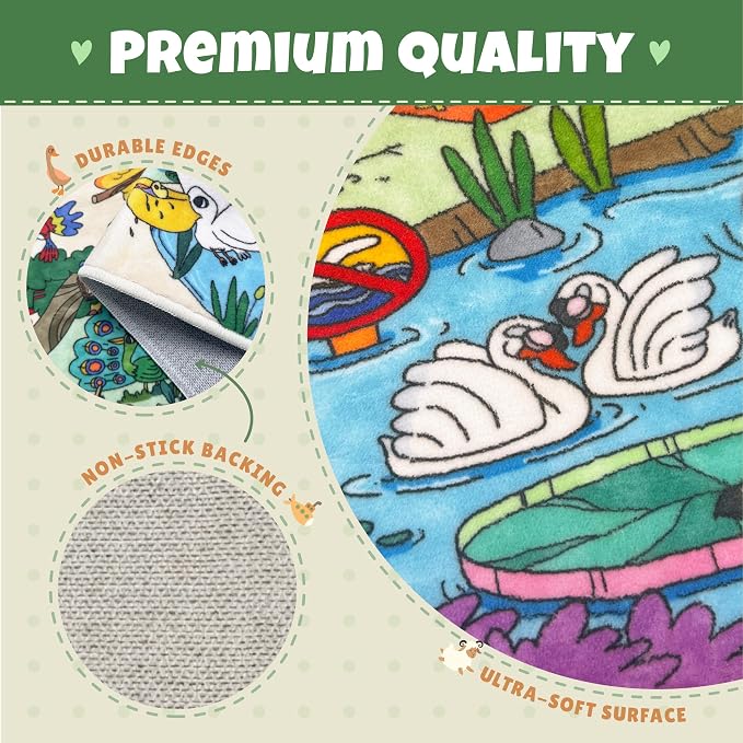 Hazo Haus Extra Large Jungle Explorer Rug 8x10 – Vibrant Cartoon Safari with Birds, Boats, Rides & Forest Scenes – Ideal for Playrooms, Classroom, Daycares, or Activity Spaces