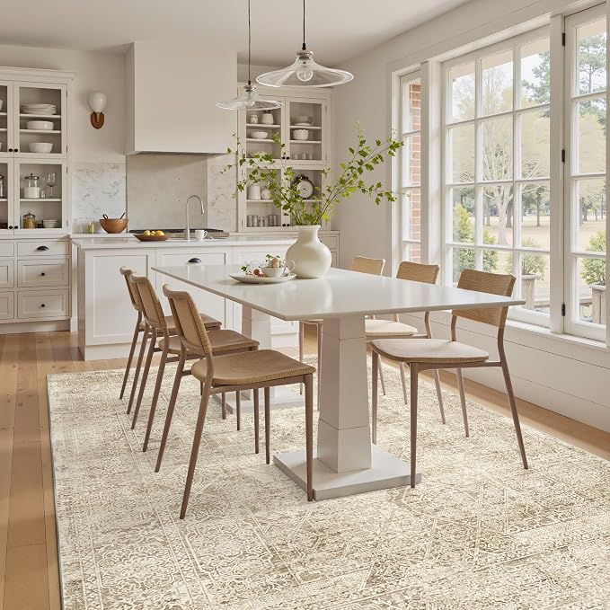 Soalmost 6x9 Area Rug for Living Room Floral Washable Non-Slip Modern Rugs for Bedroom Dinning Room Ultra-Thin Indoor Brown