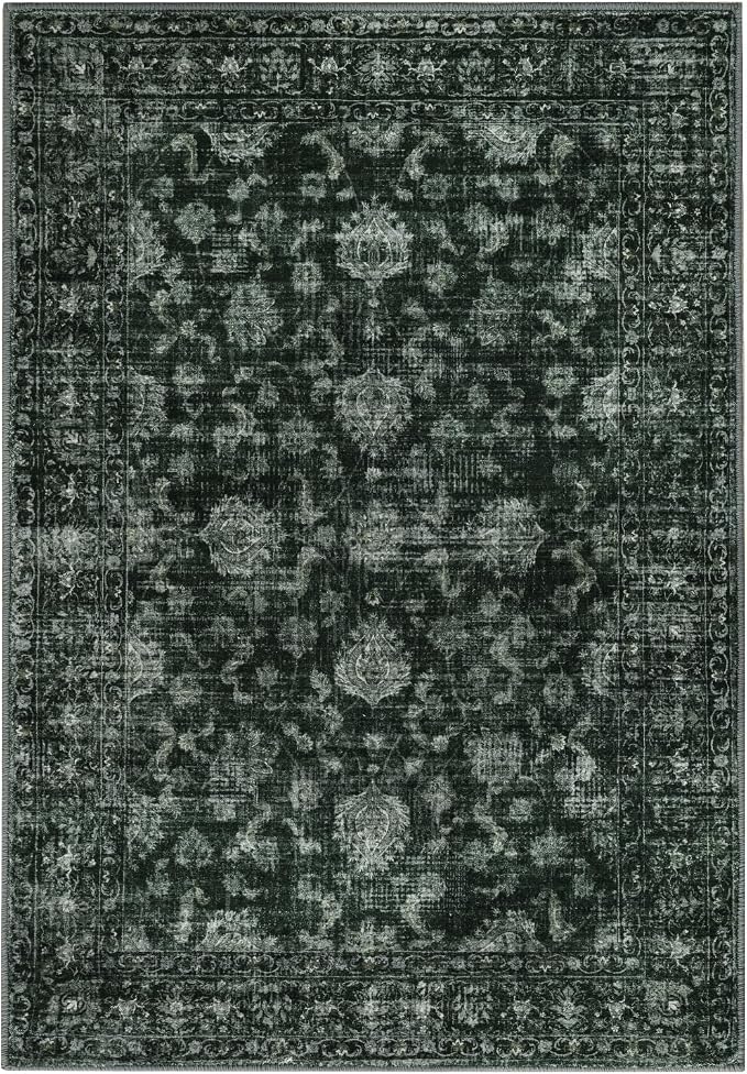 FROZZUR Boho Green Area Rug 5x7 Large Vintage Rug for Living Room Bedroom Dining Table, Non Slip Distressed Washable Rugs for Home Office Christmas Decor Green