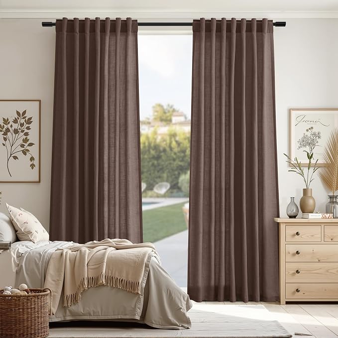 Aersas Cappuccino Linen Curtains 84 Inches Long 2 Panels Set Back Tab Rod Pocket Living Room Drapes Farmhouse Rustic Light Filtering Window Treatments for Bedroom 52 Inch Width x 84 Inch Length