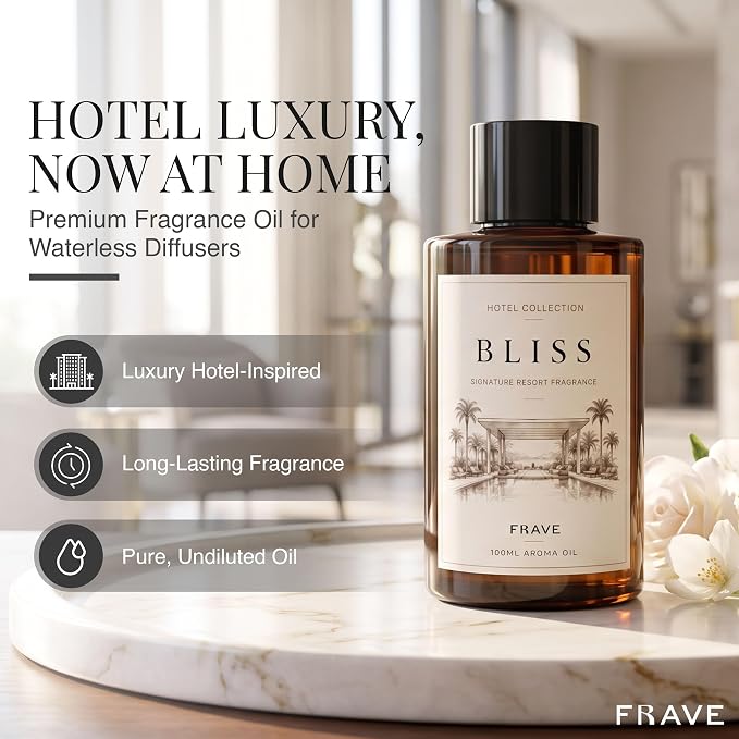 Bliss Hotel Diffuser Oil 100ml, 3.38 oz Aroma Oil, Scent Inspired by The World’s Most Iconic Luxury Hotels, Aromatherapy Refill Fragrance for Waterless Cold Air Diffusers, Home, Office, Hotel