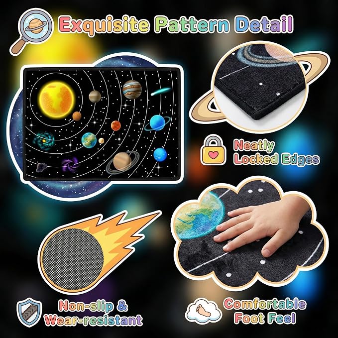 Space Rug for Boys Room – Solar System Space Theme Carpet for Kids Bedroom,Outer Space Rug for Boys Room Decor,Planet Area Rug 5'×7'