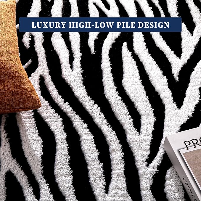 YIHOUSE 8x10 Ft Zebra Area Rugs, Abstract Modern Washable Black and White Striped Rug, Nonslip Non-Shedding Soft Carpet for Living Room Dining Room Office Playroom Home Decor