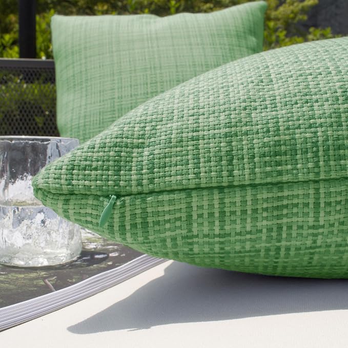 Kevin Textile Outdoor Waterproof Throw Pillow Covers 12x24 Inch Pack of 2 Woven Faux Linen Farmhouse Decorative Water Resistant Lumbar Cushion Covers for Tent Patio Garden Couch Sofa Sage Green