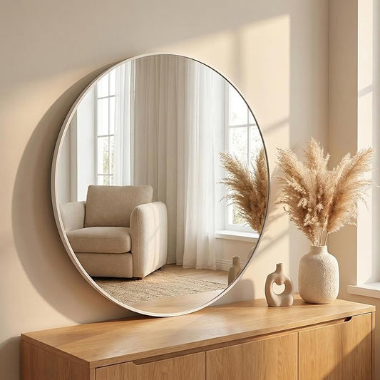 HARRITPURE Round Mirror 20" White Wall Mounted Circle Mirrors Vanity Mirror with Brushed Aluminum Alloy Frame Modern Decoration for Bathroom, Living Room, Vanity, Bedroom, Entryway