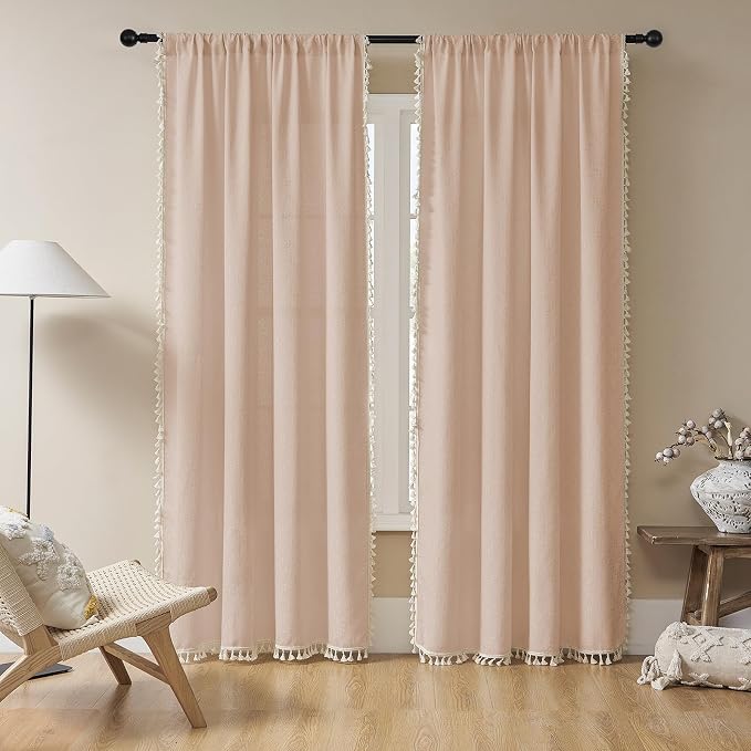 Joydeco Custom Boho Curtain Panel for Bedroom Living Room - Super Soft Light Filtering Country Rustic Semi Sheer Farmhouse Rod Pocket (Custom, Pink)